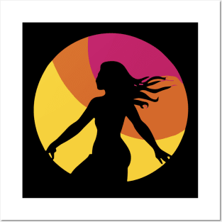 T-shirt with a girl's design and attractive colors inspired by the sunset. Posters and Art